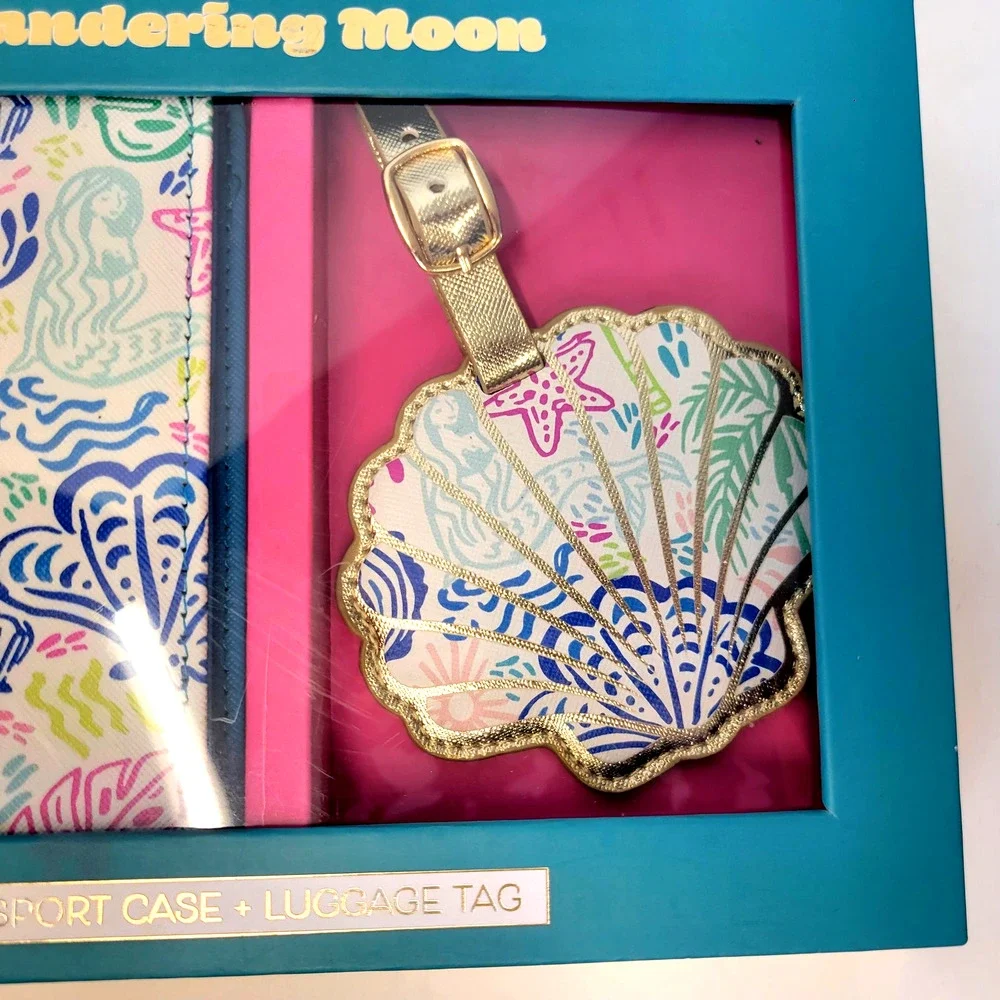 Wandering Moon Passport Case Luggage Tag Multicolor Seashell Travel Organizer
